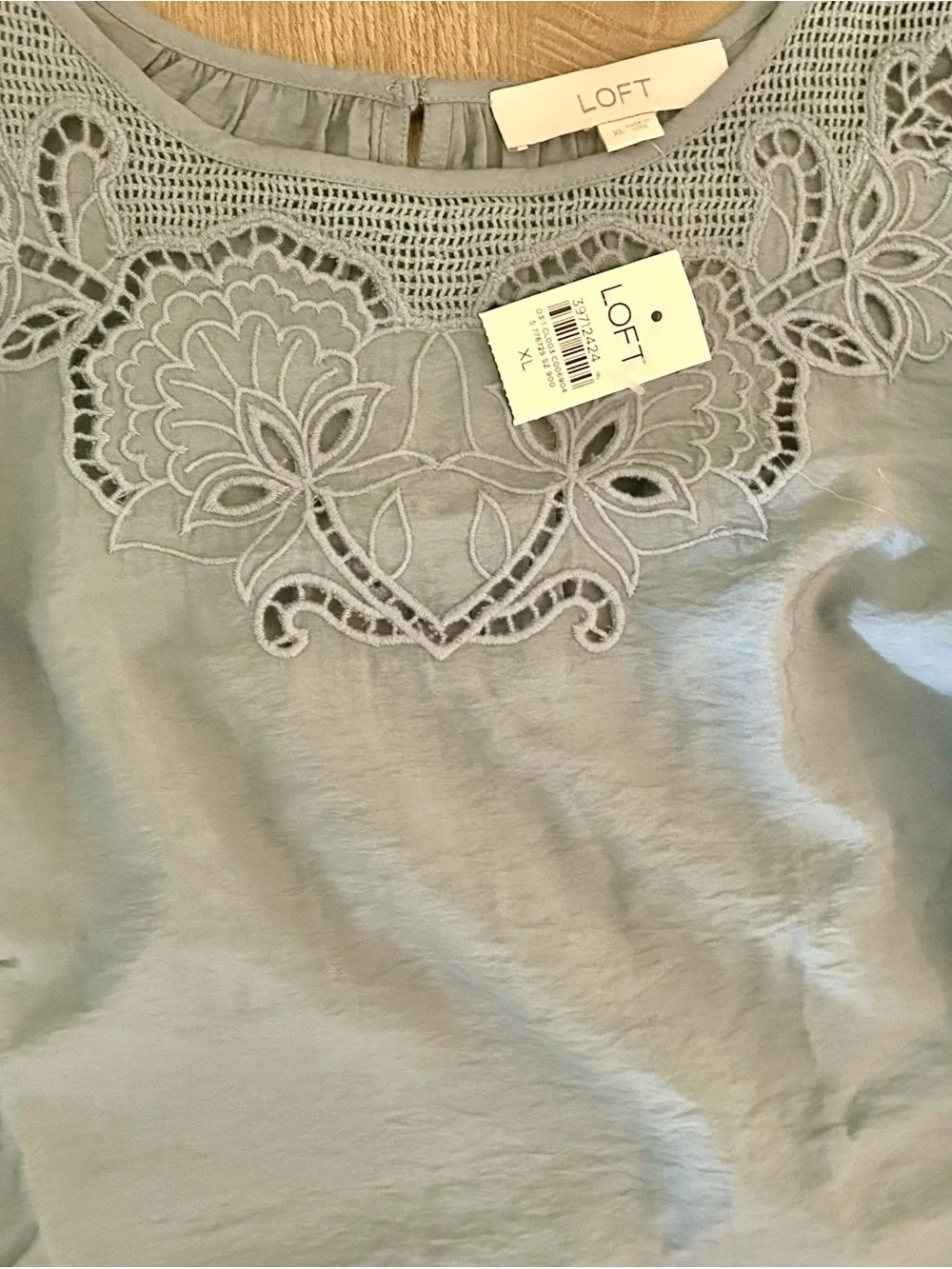 LOFT Light Blue Long-Sleeve Pleated Peasant Blouse
